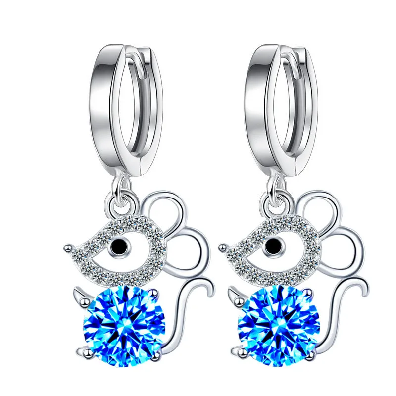 

Cute Mouse Earrings for Women Round AAA Cubic Zirconia Drop Earrings Fashion White Gold Color Bridal Wedding Jewelry Gifts