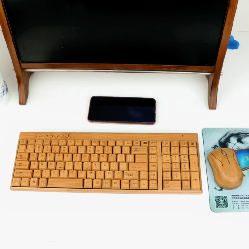 

Bamboo Keyboard Mouse Wireless Combo Set For Laptop PC Office USB Plug and Play M2EC