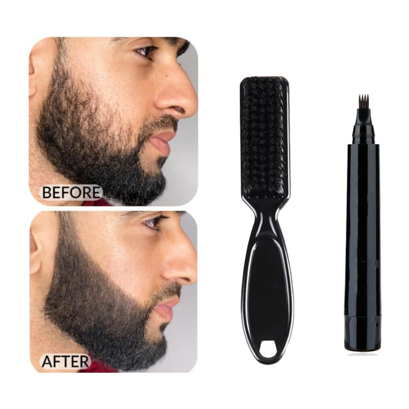 

1pcs Men Beard Growth Pen Face Hair Sideburn Four Prong Waterproof Beard Pen Beard Brush Beard Enhancer Anti-loss Nourish