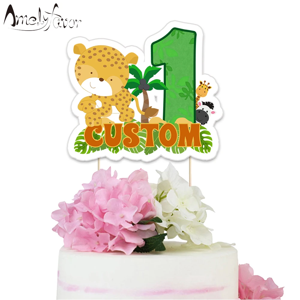 Джунгли животных тематические праздничные бумажные торт Топпер ребенок день