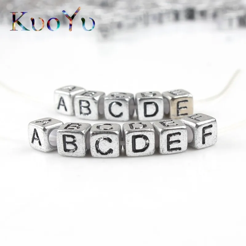 100 шт. 6 мм Смешанные серые буквы Квадратные бусины алфавита акриловые сделай сам