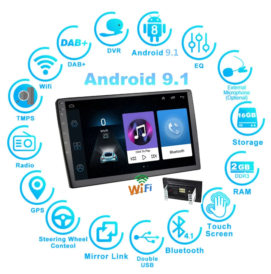 2 din 9-дюймовый универсальный Android 9 1 ультратонкий Автомобильный мультимедийный