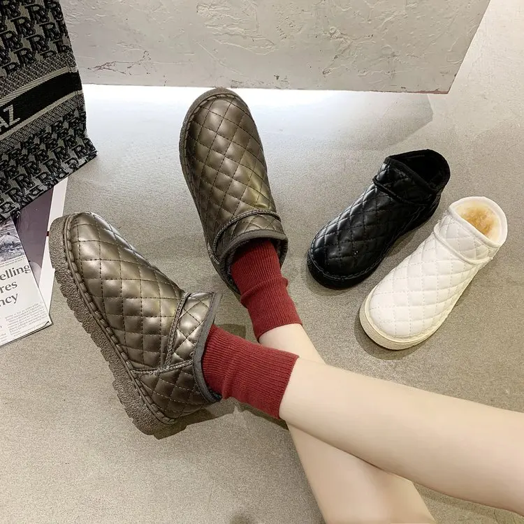 

Зимние ботинки, женская обувь 2021, зимние женские ботильоны, модные ботинки на плоской подошве большого размера, сохраняющие тепло женские х...