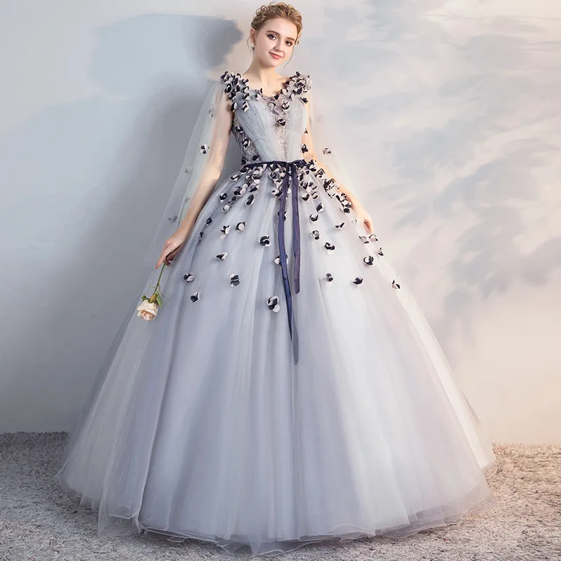 

grey 3/4 Sleeve Quinceanera Dresses Ball Gown Flower Women Sweet 16 Dress Vestido De Festa De 15 Anos Prom Dresses Robe De Bal