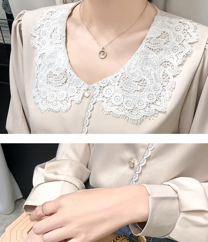 

Womens tops and blouses Autumn New Korean Fashion Clothing Office lady Tops Long sleeve Patchwork Lace shirt Blusa