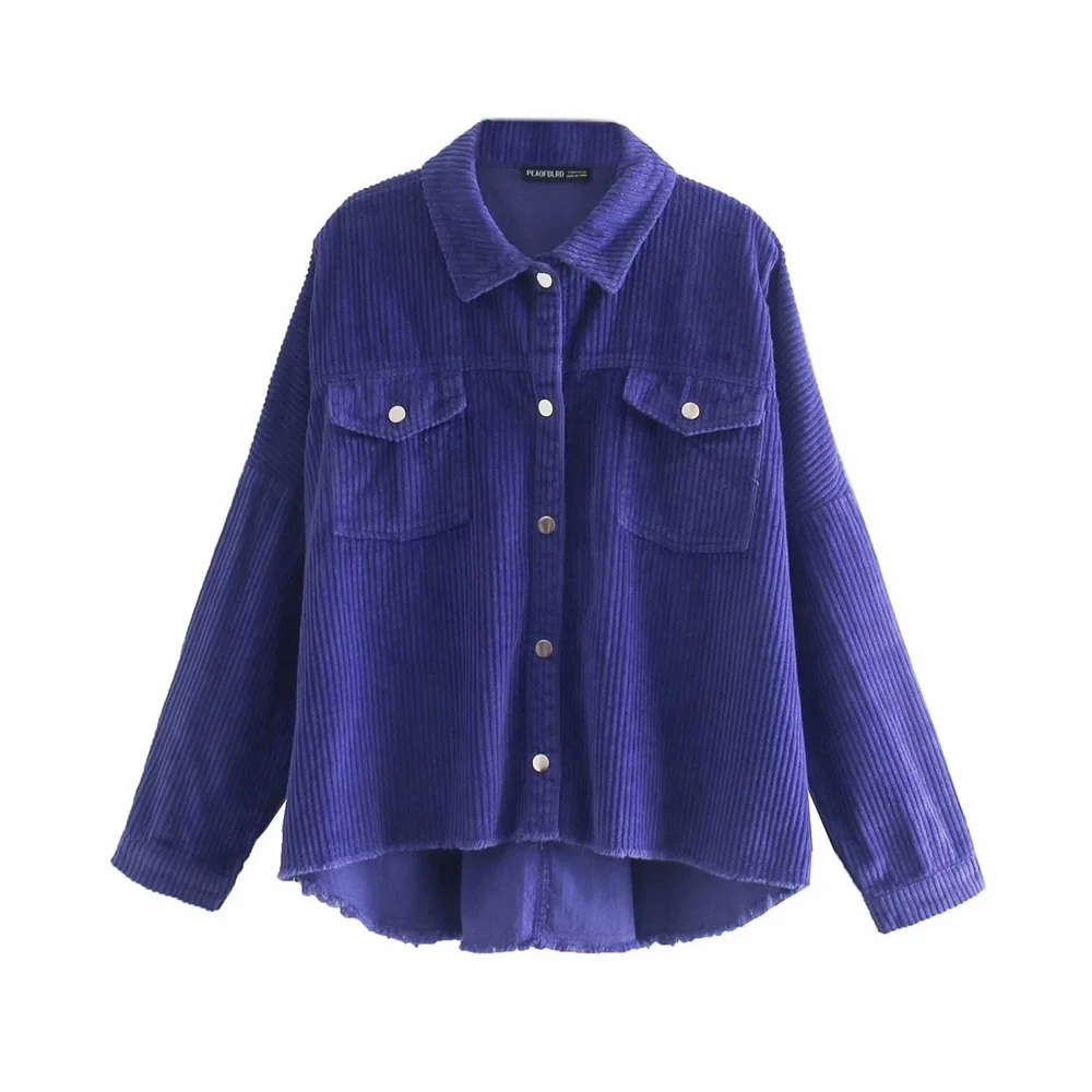 

2020 Fall Women's New Lapel Long Sleeve Double Pocket Loose Casual Workwear Corduroy Shirt
