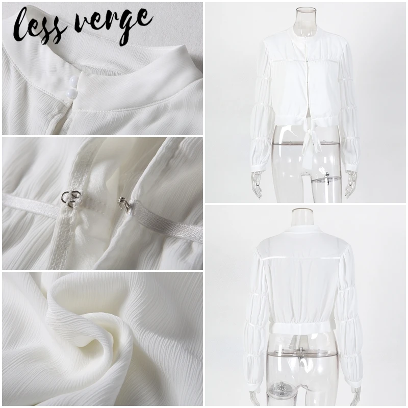Lessverge Boho льняная шифоновая белая блузка Топы офисные женские рубашки с длинным