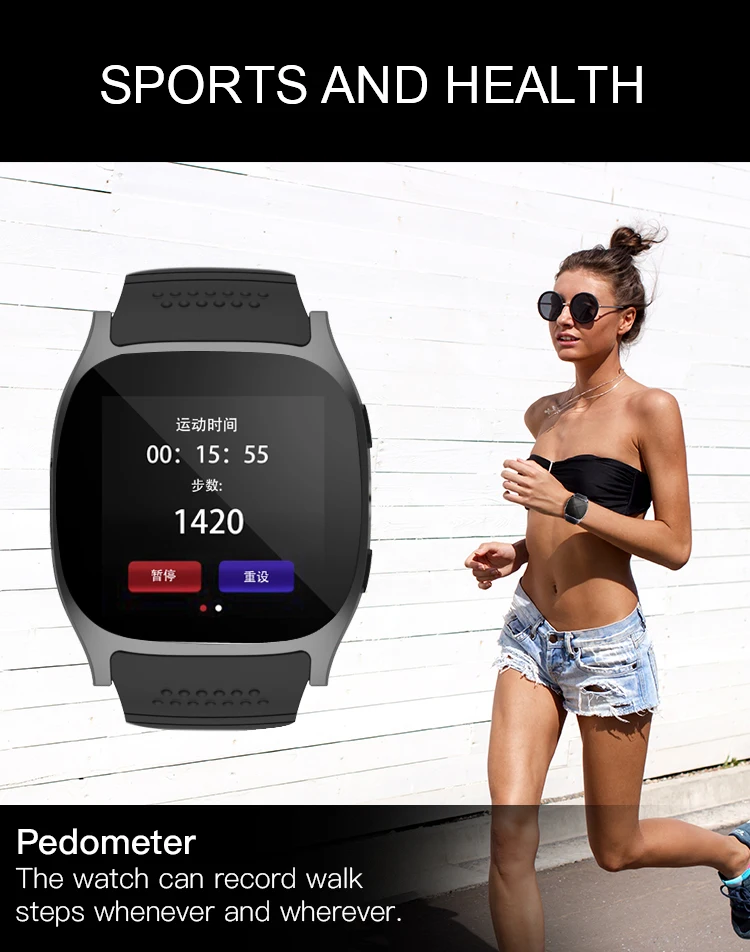 

T8 Bluetooth Smart Watch With Camera Music Player Facebook Whatsapp Sync SMS Smartwatch Support SIM TF Card For Android ETC