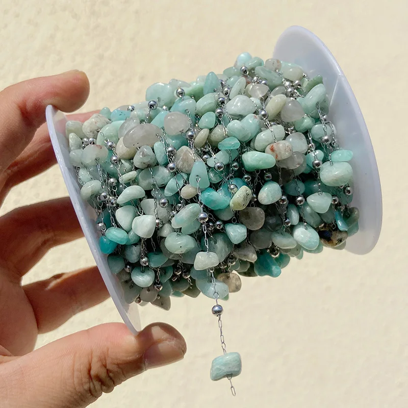 

Stainless Steel Natural Blue Amazonite Stone Chains Gem Stone for DIY Jewelry Necklace Making Findings Bracelet Earring Handmade