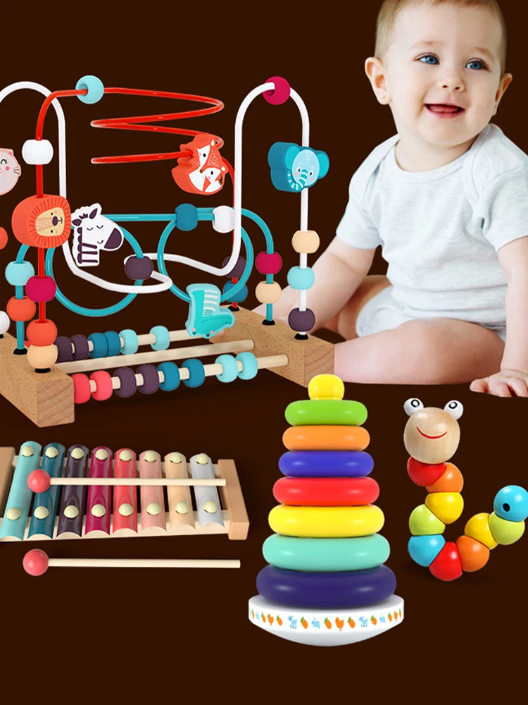 Juguete educativo Montessori para beb&eacute;s, juego de rompecabezas con c&iacute;rculos de madera, cuentas, laberinto de alambre, monta&ntilde;a rusa, &aacute;baco, 3 +, juguete educativo para ni&ntilde;os-3