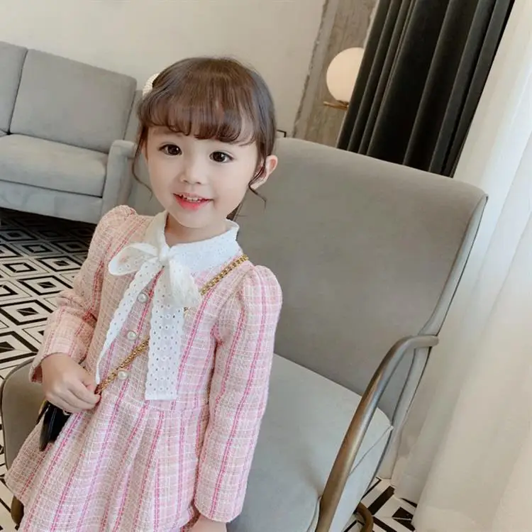 Kids Dresses for Girls with Sleeves 2019 Autumn Plaid Party and Wedding Pink Dress In Long | Детская одежда и обувь