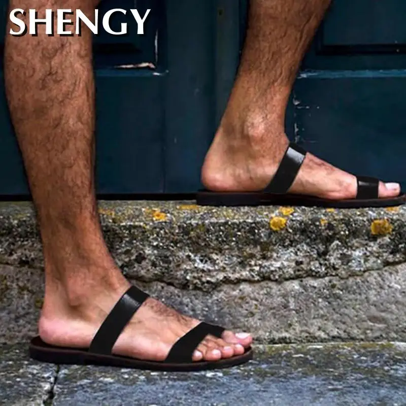 Сандалии мужские пляжные повседневная обувь для пар Прошитые шлепанцы плоская