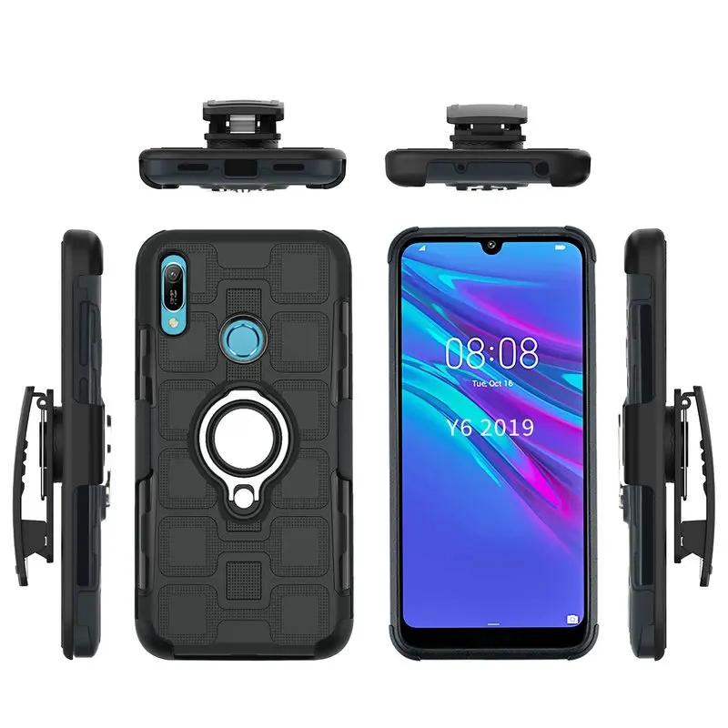 Belt Clip Holster Metal Ring Holder 360 Protect for Huawei Y6S Back Case 2 IN1 Hard Cover Funda Y6 Prime 2019 Y 6 S 6S 6Y | Мобильные