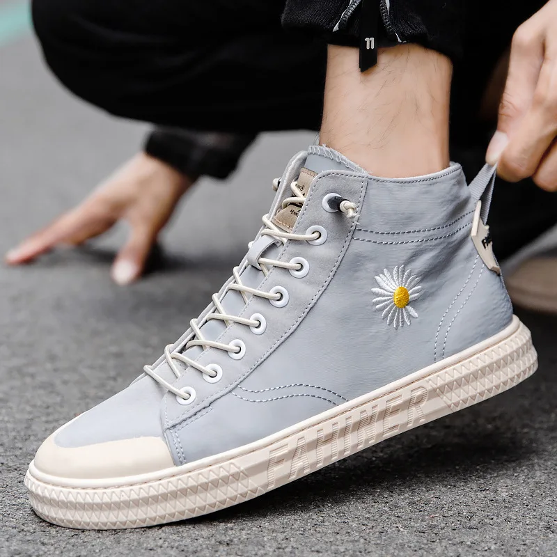 

2021 New Men Casual Shoes High Top Lace-up Canvas Shoes Waterprooof Nonslip Designer Men Sneakers Platform Men Vulcanized Shoes