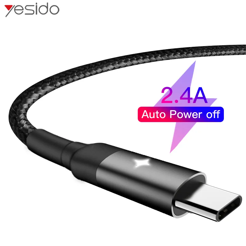 Интеллектуальное отключение питания Yesido CA28 USB кабель типа C быстрое зарядное