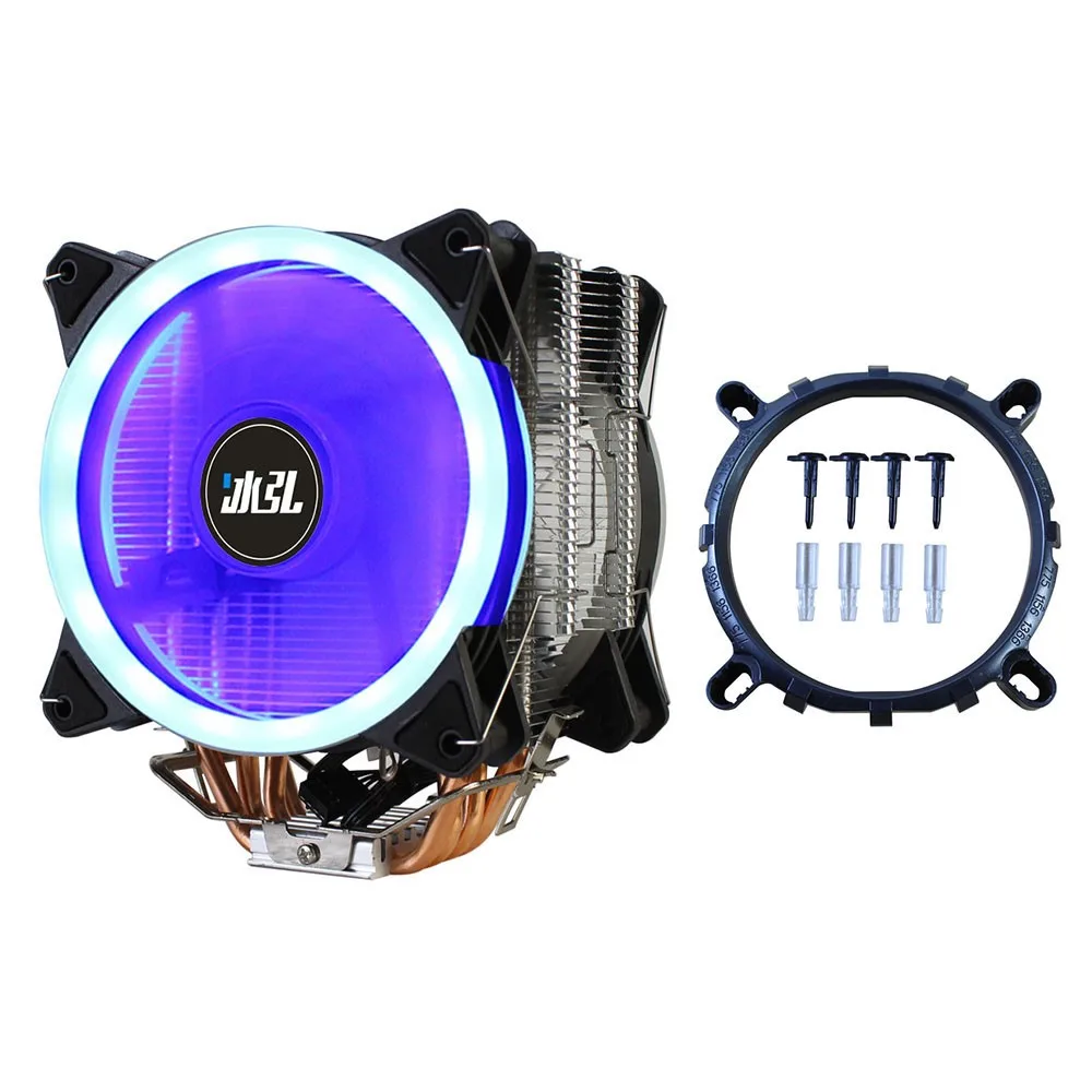 

BINGHONG CPU Cooler 4PIN PWM LED 4 Copper Pipe Low Noise CPU Double Cooling Fan for AMD LGA775/115X/1366 Motherboard