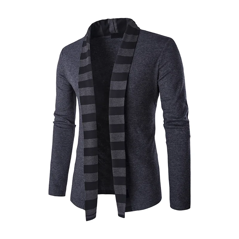 

Autumn and Winter Men's Personality No Button Knitted Cardigan Fashion Color Contrast Striped Long-sleeved Jacket Mens Jacket