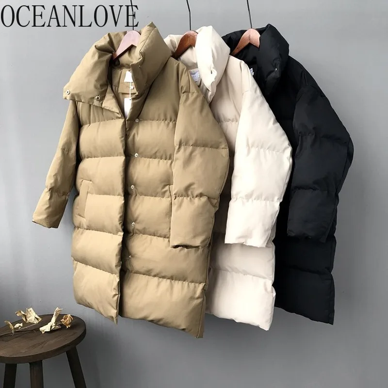 OCEANLOVE однотонная Толстая теплая парка на молнии с воротником стойкой зимняя