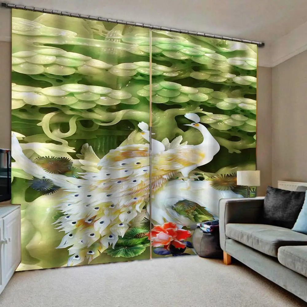 

Modern Curtains jade carving peacock tree Curtains For Living Room Blackout 3D Curtain Bedroom Custom Drapes