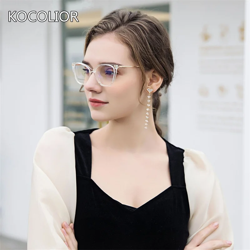 

Anti Blue Light Blocking Glasses Metal Cat Eye Frame Ladies Decorative Luxury Designer Retro Transparent Eyeglasses for Female