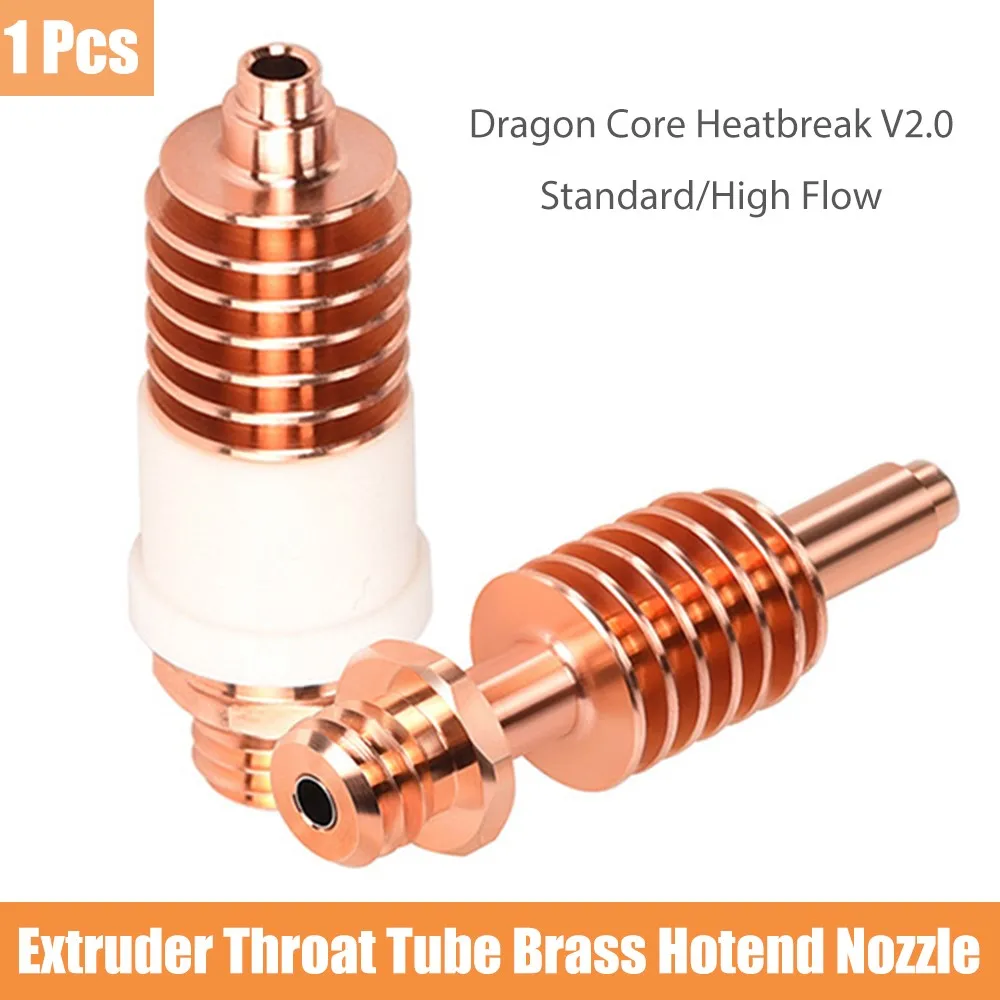 

Brand New 3D Printer Parts Extruder Throat Tube Brass Hotend Nozzle Dragon Core Heatbreak V2.0 High Temperature Standard Flow