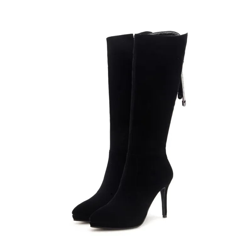 Ботфорты женские выше колена сапоги на молнии сбоку с ремешком сзади большие