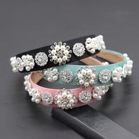 temperament luxury rhinestone small particle pearl flower headband hoop ultra flash court style party hair accessories 690
