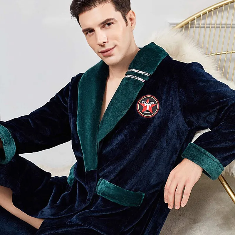 Plus Size 3XL 4XL Men Flannel Robe Nightwear Winter Kimono Bathrobe Gown Nightgown Loose Sleepwear Thick Warm Long Home Clothes