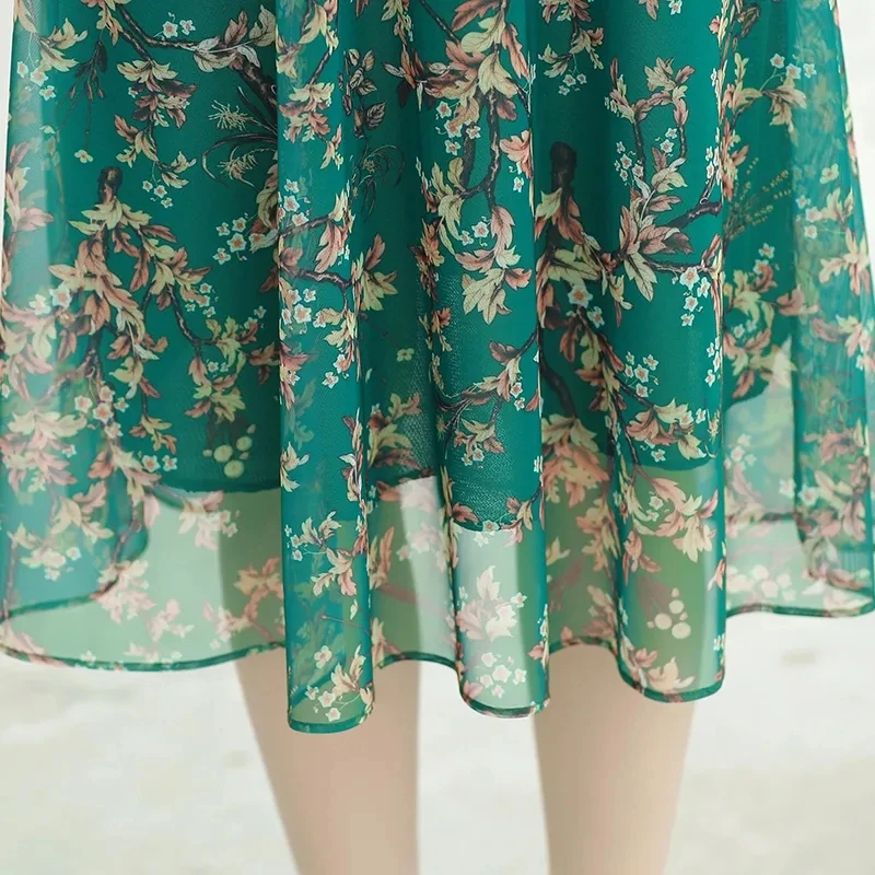 

Mom Gauze Printing floral Dress Women Fashion patchwork V-neck Loose plus size 5XL Dresses ladies 2021 new Summer elegant Dress