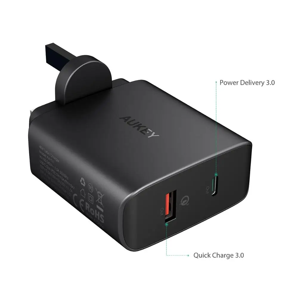 Зарядное устройство AUKEY UK Plug 48 Вт 3 0 мобильный телефон быстрая зарядка настенное