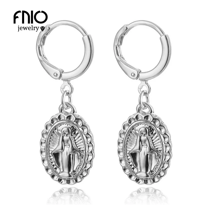 FNIO [три цвета серьги] девственница Мэри кулон женские серьги ретро религиозный стиль женские Brincos Ювелирные изделия Подарки