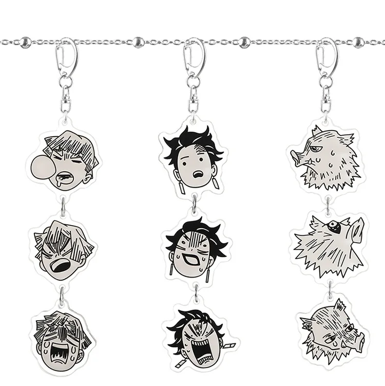 

Demon Slayer Comic Style Keychain Personality Creative Phiz Key String Couple Funny Trinket Boy Girl Keyring Accessories Pendant