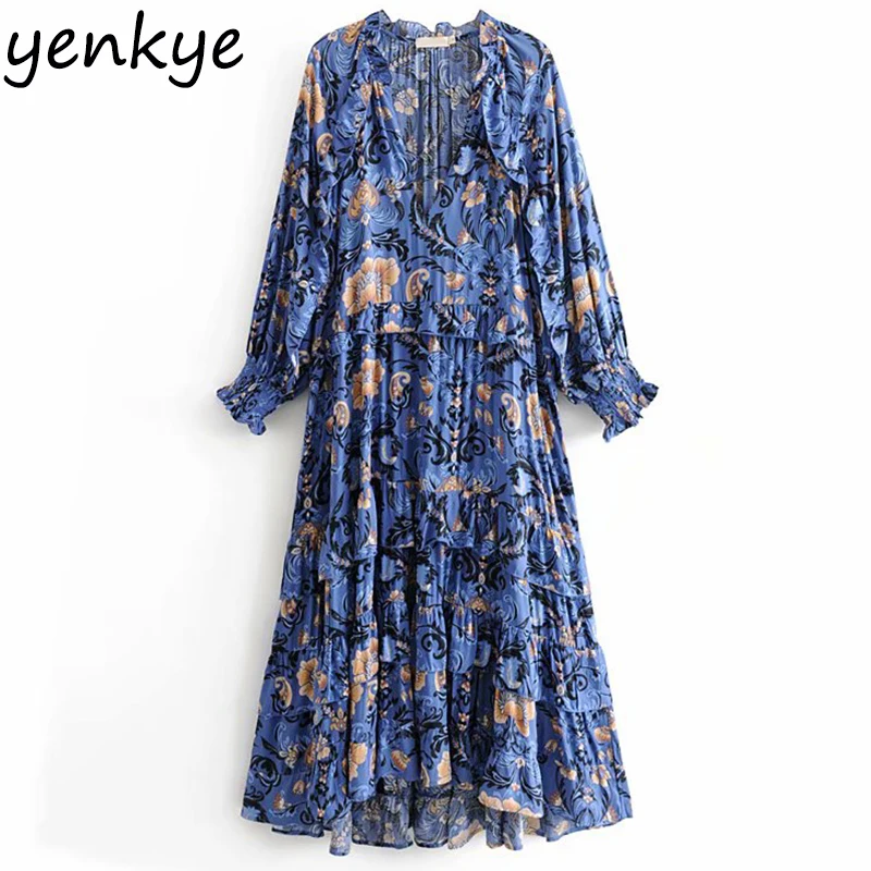 Праздничное Платье Бохо женское многослойное платье с цветочным принтом длинное