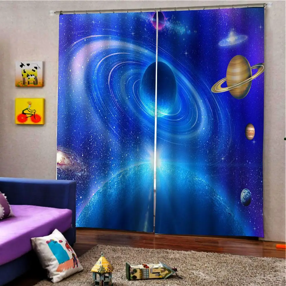 Синие занавески высокого качества на заказ 3d тканевые со звездами затемняющие