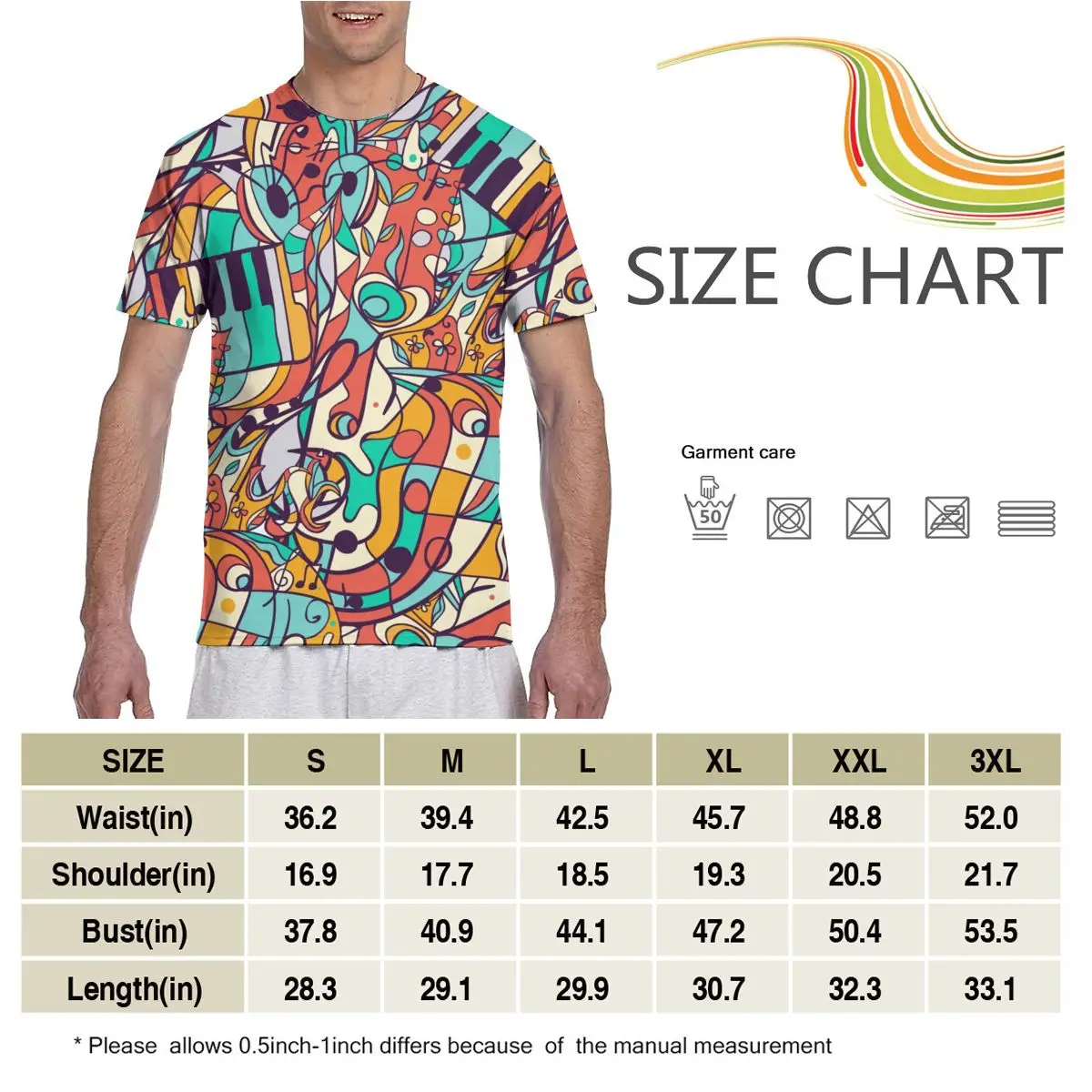 

2020 Mens T shirts Fashion New Summer Men's Short Sleeve T-shir Music Notes Musical Instruments Tshirt Full Printed