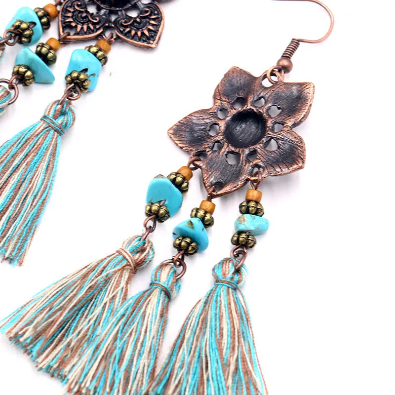 

Long Tassel Pendant Retro Creativity Alloy Earrings Bohemian style Handmade Crystal Vintage Dangle Earring Pendientes