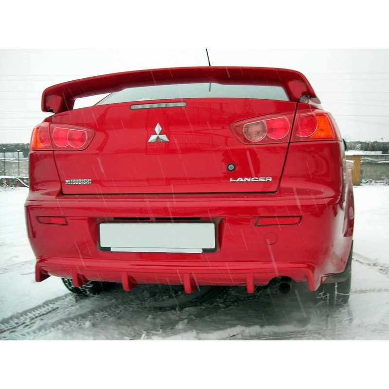 Диффузор на задний бампер 1 труба для Mitsubishi Lancer X 2007-2017 ABS пластик спойлер