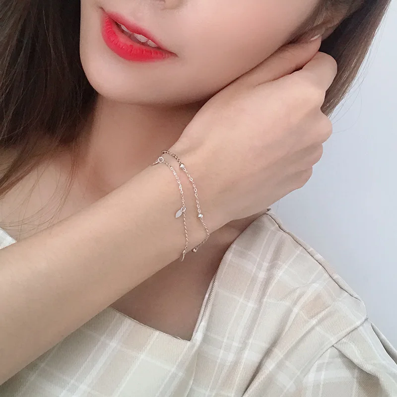 Серебряный браслет с двойным Слои блесток из бисера браслеты круглые бусины