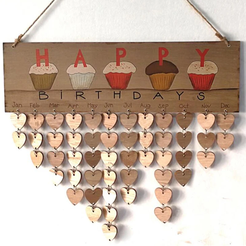 

Happy Birthday Printed Wooden Calendar Home Hanging Decor Gift Wood Calendar DIY Families Friends Wall Hanging Calendars Decor