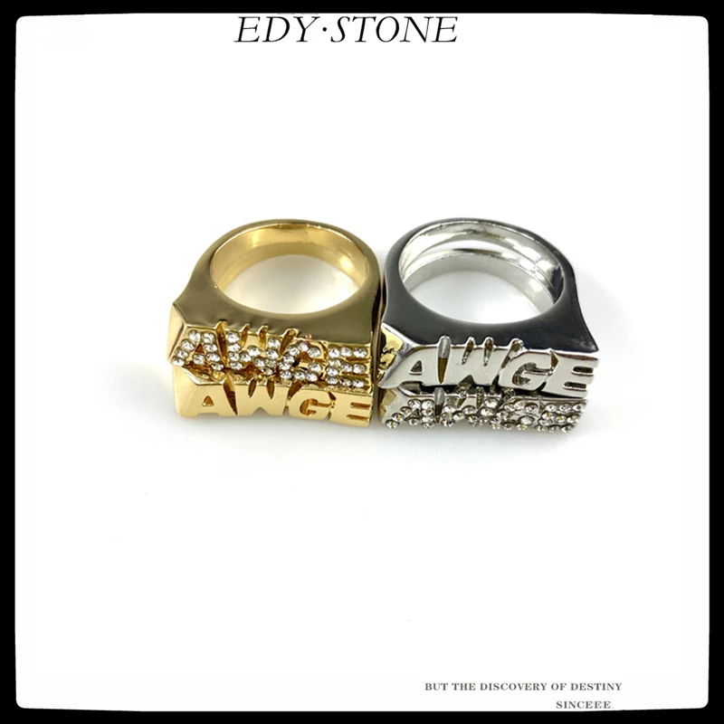 EDY 2021 Новое кольцо в стиле хип хоп панк AWGE письмо бабочка полные бриллианты кольца