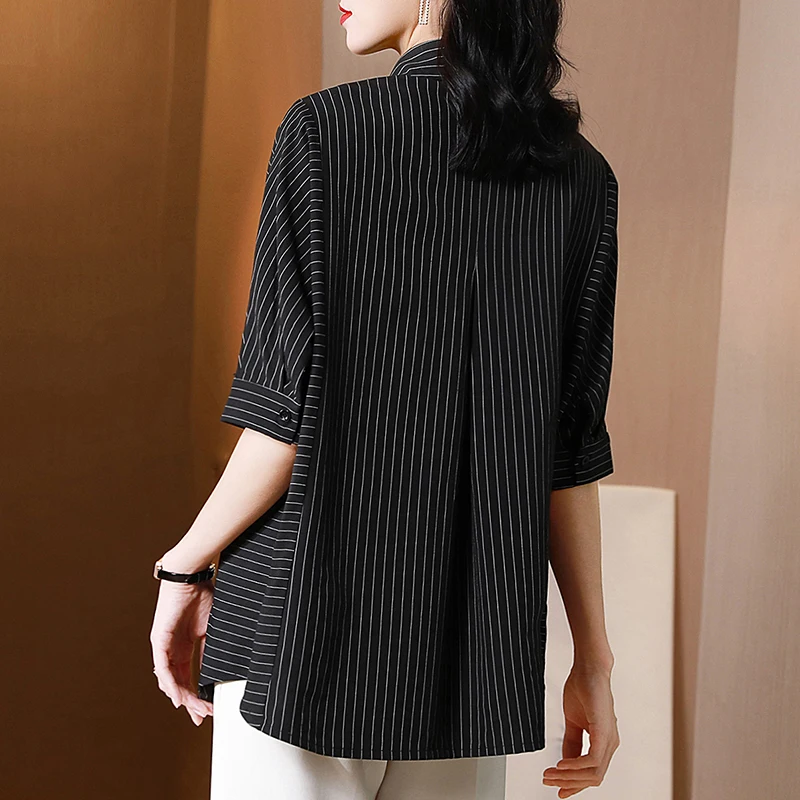 

COIGARSAM 4XL Plus Size Loose Shirt Womens tops New Summer Women shirts Black Blue 3638