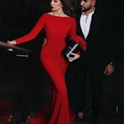 Платье-Русалка для выпускного вечера, красное, эластичное, UZN, без спинки с длинным рукавом