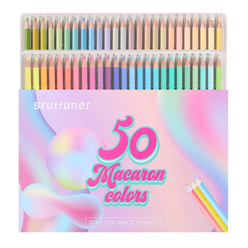 Macaron 50Pcs Oil Colored Pencils Set Soft Pastel Pencils Sketch Drawing Pencil Kit For Coloring Beginners School Art Supplies