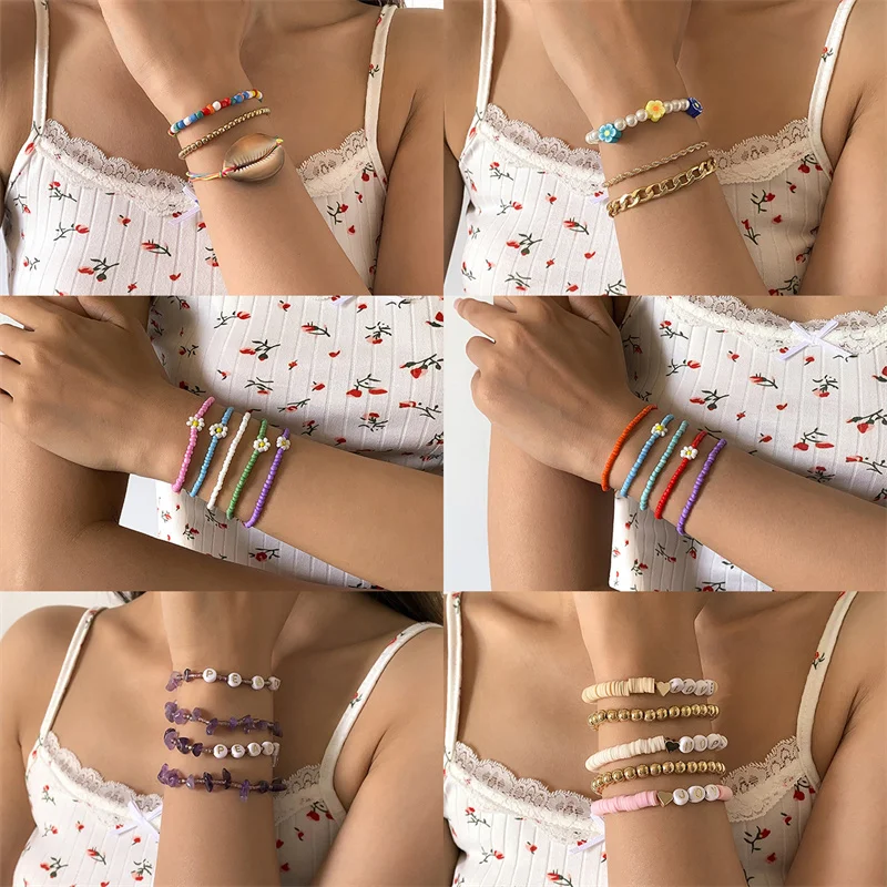 

Fashion Exaggerated Shell Color Rice Bead Elastic Bracelet Bohemian Ins Wind Small Daisy Flower Vintage Jewelry