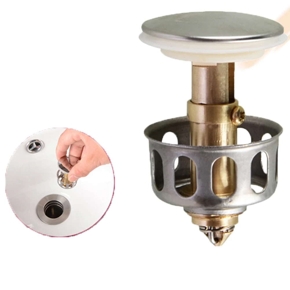 

Universal Wash Drain Filter Pop Up Basin Bounce Bathroom Sink Drain Plug Durable Rust-resistant Anti-cracking Stainless Steel
