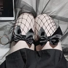 Милые носки в сеточку прозрачные чулки выше колена с бантом пикантные шелковые чулки до бедра с черным бантом