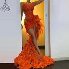 2020 сексуальные оранжевые Выпускные платья с вырезом, Модные прозрачные платья с высоким и низким вырезом, без рукавов, пышные вечерние платья, длинное вечернее платье