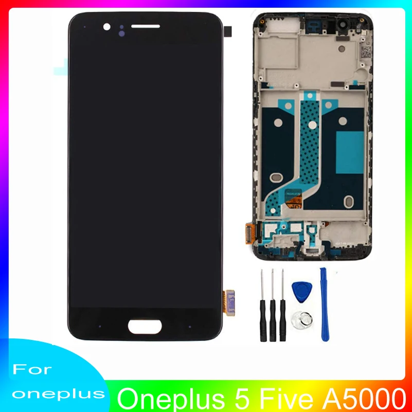 

Deronweer Original LCD Display Screen Digitizer Touch Screen Assembly Replacment for Oneplus 5 Five A5000 1+5 5.5" Black W/Frame
