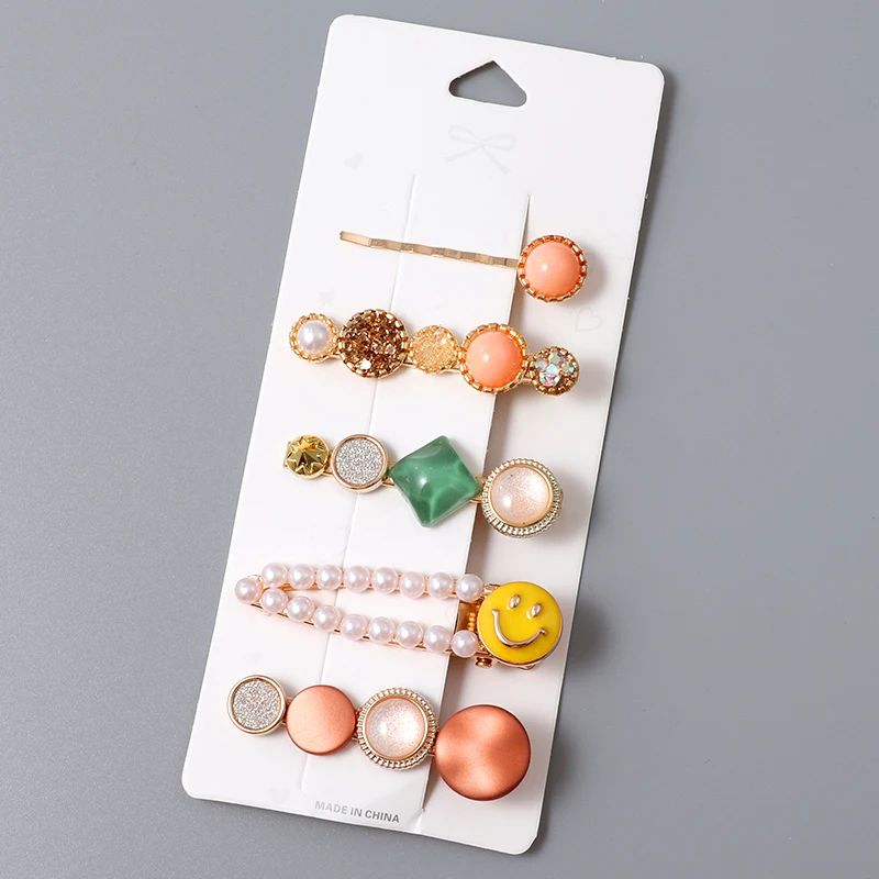 

5 pcs Girls Hairpins Set ladies Hair Clips Fashion Pearl Geometric Hairpins Girl Sweet Headband Hair accessories Headdress