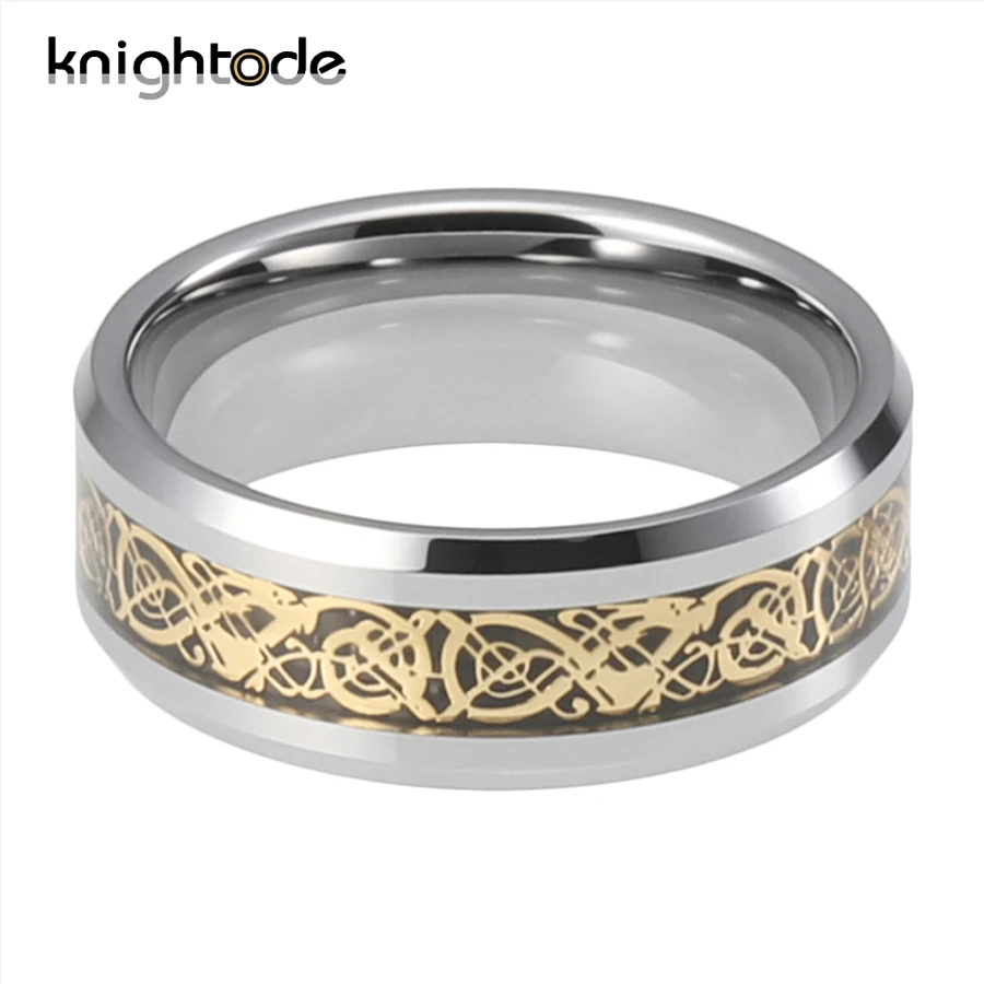 8 мм вольфрамовое Карбидное юбилейное кольцо золотой дракон черное углеродное